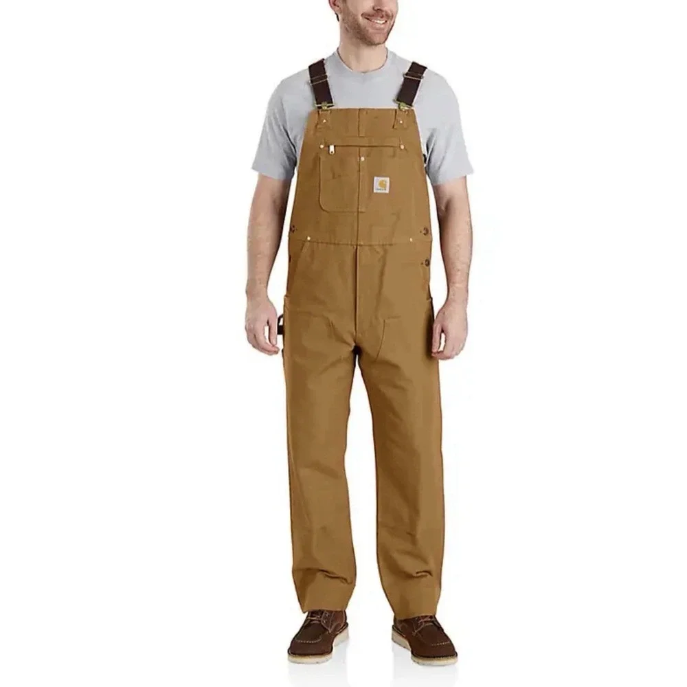 Carhartt Duck Bib Overalls Double Knee Canvas Mens 42 x 32 R01-M Tan Brown